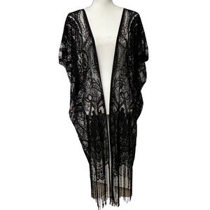 Ana & Rose Lace Fringe Kimono Coverup Black One  Size Fits Most NEW WITHOUT TAGS